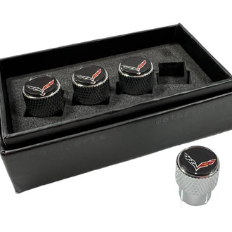 Eurosport Daytona® - Chrome Knurled Wheel Valve Stem Caps With Corvette C7 Logo