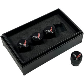 Eurosport Daytona® - Black Knurled Wheel Valve Stem Caps With Corvette C8 Logo
