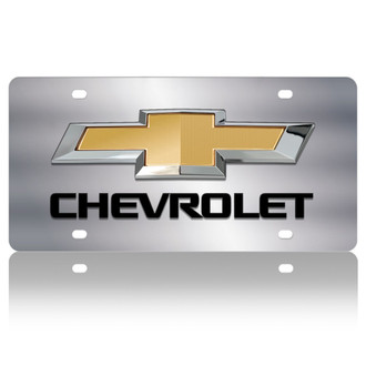 Eurosport Daytona® - GM Polished License Plate with Style 2 Gold / Silver Chevrolet New Logo and Bowtie