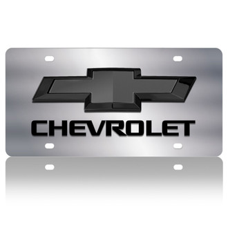 Eurosport Daytona® - GM Polished License Plate with Style 2 Black / Silver Chevrolet New Logo and Bowtie