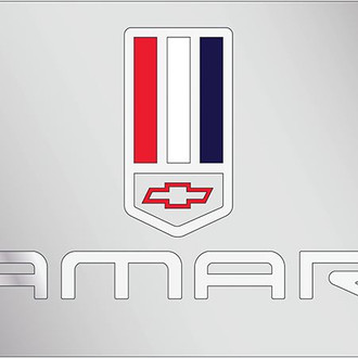 Eurosport Daytona® - GM Polished License Plate with Silver Camaro Logo and Tri Bar Chevrolet Emblem