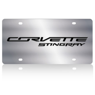 Eurosport Daytona® - GM Polished License Plate with Black Corvette Stingray Logo and Chevrolet Emblem