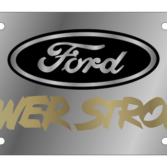 Eurosport Daytona® - Ford Motor Company Polished License Plate with Black / Gold Power Stroke Logo and Black Ford Emblem
