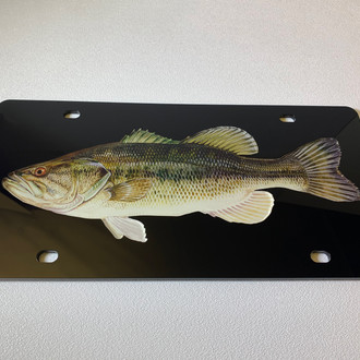 Eurosport Daytona® - Fish Style Lazer Black License Plate with Large Mouth Bass
