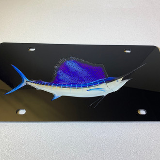 Eurosport Daytona® - Fish Style Lazer Black License Plate with Sailfish