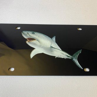 Eurosport Daytona® - Fish Style Lazer Black License Plate with Great White Shark