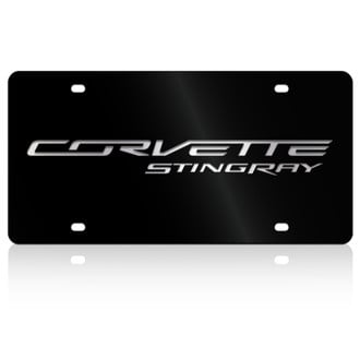 Eurosport Daytona® - GM Lazertag Black License Plate with Chrome Corvette Stingray Logo and Chevrolet Emblem