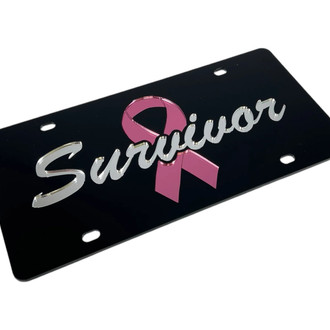 Eurosport Daytona® - LSN Lazertag Black License Plate with Pink Cancer Ribbon Logo