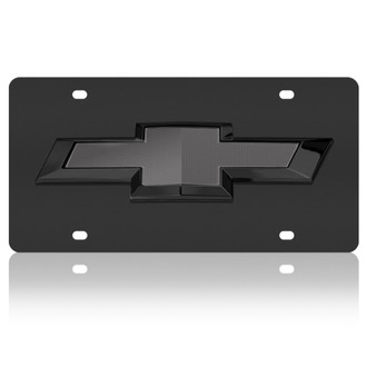Eurosport Daytona® - GM Lazertag Black License Plate with Style 2 Black / Silver Chevrolet New Bowtie