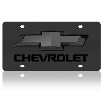 Eurosport Daytona® - GM Black License Plate with Style 2 Gold / Silver / Black Chevrolet New Logo and Bowtie