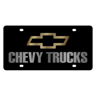 Eurosport Daytona® - GM Black License Plate with Silver Chevy Trucks Logo and Chevrolet Emblem