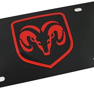 Eurosport Daytona® - MOPAR Black License Plate with Red / Black Dodge Ram Framed Emblem