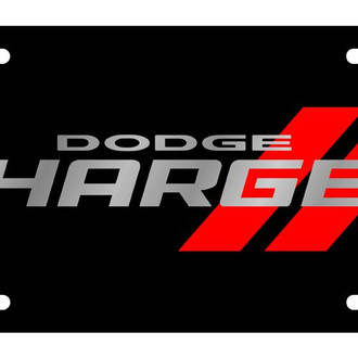 Eurosport Daytona® - MOPAR Black License Plate with Silver Dodge Charger New Logo and Emblem