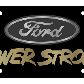 Eurosport Daytona® - Ford Motor Company Black License Plate with Black / Gold Power Stroke Logo and Blue Ford Emblem