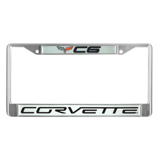 Eurosport Daytona® - GM 4-Hole Chrome License Plate Frame with C6 Corvette Logo and Emblem