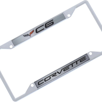 Eurosport Daytona® - GM 4-Hole Chrome License Plate Frame with C6 Corvette Logo and Emblem and Cut-Outs
