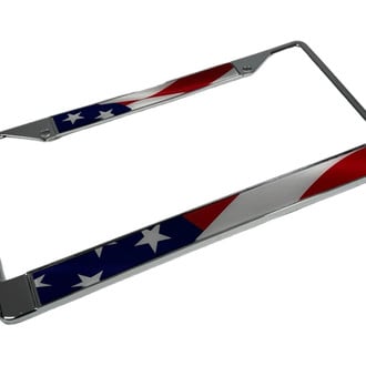 Eurosport Daytona® - 4-Hole Chrome License Plate Frame with Waving USA Flag