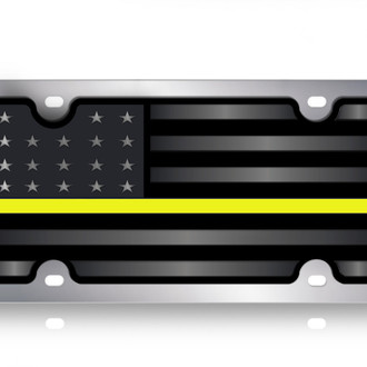 Eurosport Daytona® - LSN Polished License Plate with USA Flag Logo and Yellow Stripes