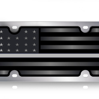 Eurosport Daytona® - LSN Polished License Plate with USA Flag Logo and Gray Stripes