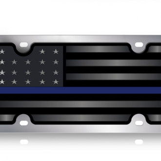 Eurosport Daytona® - LSN Polished License Plate with USA Flag Logo and Blue Stripes