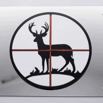 Eurosport Daytona® - LSN Polished License Plate with Black Deer Logo and Burgundy Mirror Crosshairs