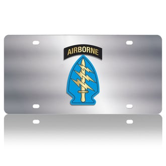 Eurosport Daytona® - LSN Polished License Plate with 1st Special Forces Command Logo