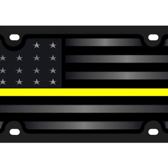 Eurosport Daytona® - LSN Polished License Plate with USA Flag Logo and Yellow Stripes
