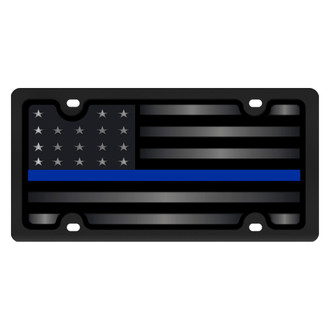 Eurosport Daytona® - LSN Polished License Plate with USA Flag Logo and Blue Stripes