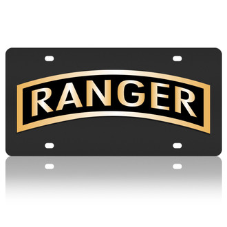 Eurosport Daytona® - LSN Polished License Plate with Chrome US Army Ranger Qualification Tab Logo