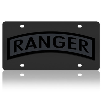 Eurosport Daytona® - LSN Polished License Plate with Black US Army Ranger Qualification Tab Logo