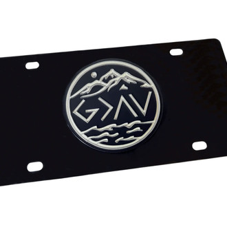 Eurosport Daytona® - LSN Polished License Plate with Gray God Is Greater Than My Up and Downs Logo