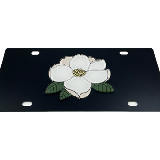 Eurosport Daytona® - LSN Polished License Plate with Magnolia Flower Logo