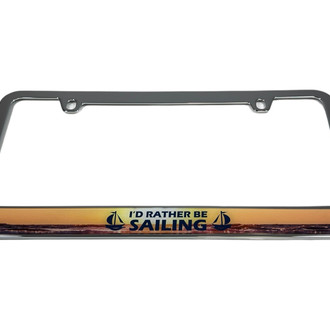Eurosport Daytona® - LSN Polished License Plate with Chrome I'd Rather Be Sailing Logo