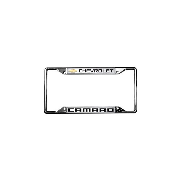 Eurosport Daytona® - GM 4-Hole License Plate Frame with Style 1 Chevrolet Camaro Logo and Gold Emblem