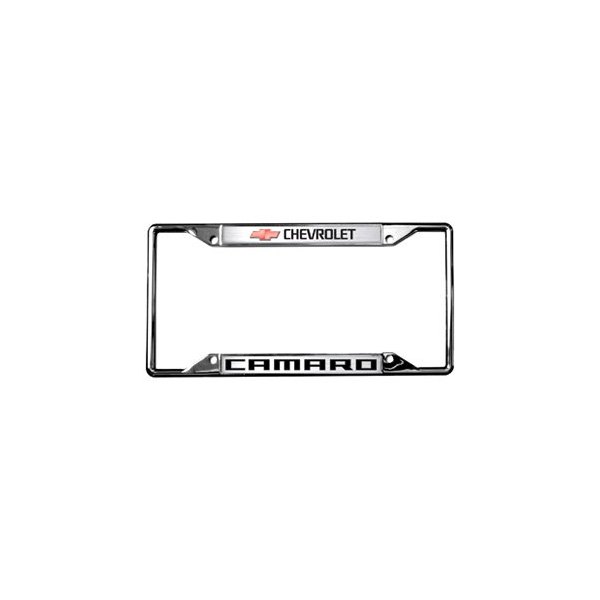 Eurosport Daytona® - GM 4-Hole License Plate Frame with Style 2 Chevrolet Camaro Logo and Red Emblem