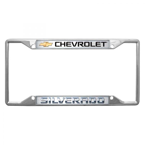 Eurosport Daytona® - GM 4-Hole License Plate Frame with Style 1 Chevrolet Silverado Logo and Gold Emblem