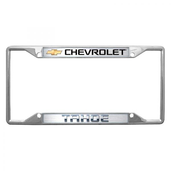 Eurosport Daytona® - GM 4-Hole License Plate Frame with Style 1 Chevrolet Tahoe Logo and Gold Emblem