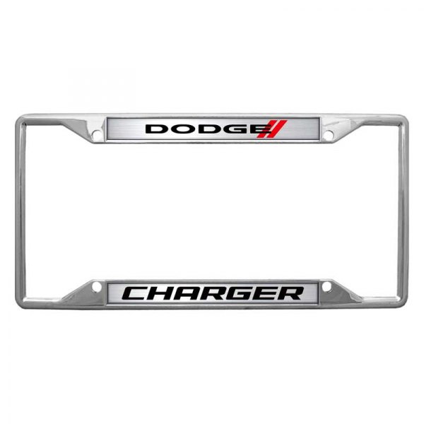 Eurosport Daytona® - MOPAR 4-Hole License Plate Frame with Style 2 Dodge Charger New Logo and Dual Emblems