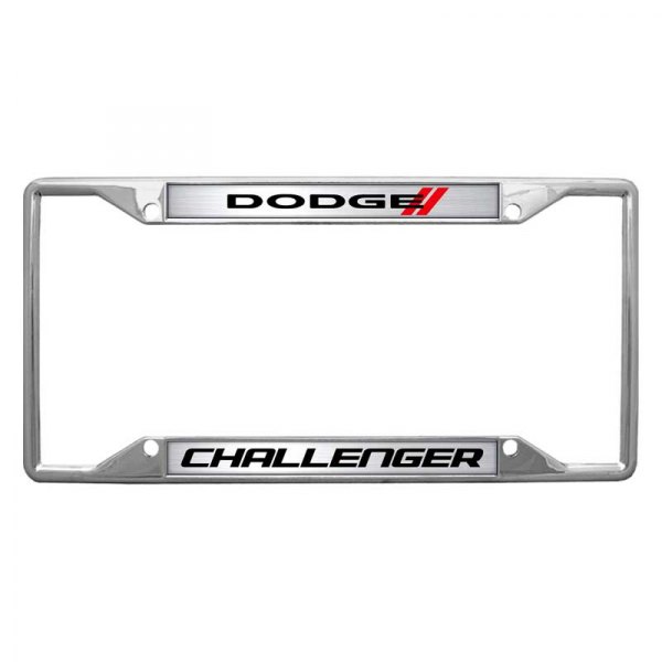 Eurosport Daytona® - MOPAR 4-Hole License Plate Frame with Style 2 Dodge Challenger New Logo and Dual Emblems