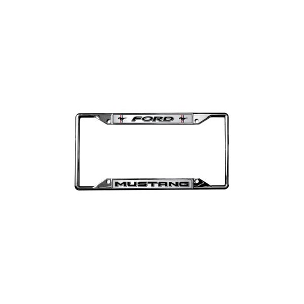 Eurosport Daytona® - Ford Motor Company 4-Hole License Plate Frame with Style 2 Ford Mustang Logo and Dual Tri Bar Horse Emblems