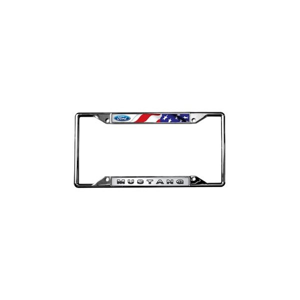 Eurosport Daytona® - Ford Motor Company 4-Hole License Plate Frame with Style 4 Ford Mustang Logo and American Flag