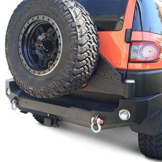 Expedition One® - Trail Series Full Width Black Powder Coated Rear HD Bumper with Smooth Motion Tire Carrier