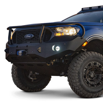 Expedition One® - RangeMax Full Width Black Powder Coated Front Winch HD Bumper with Brush Guard