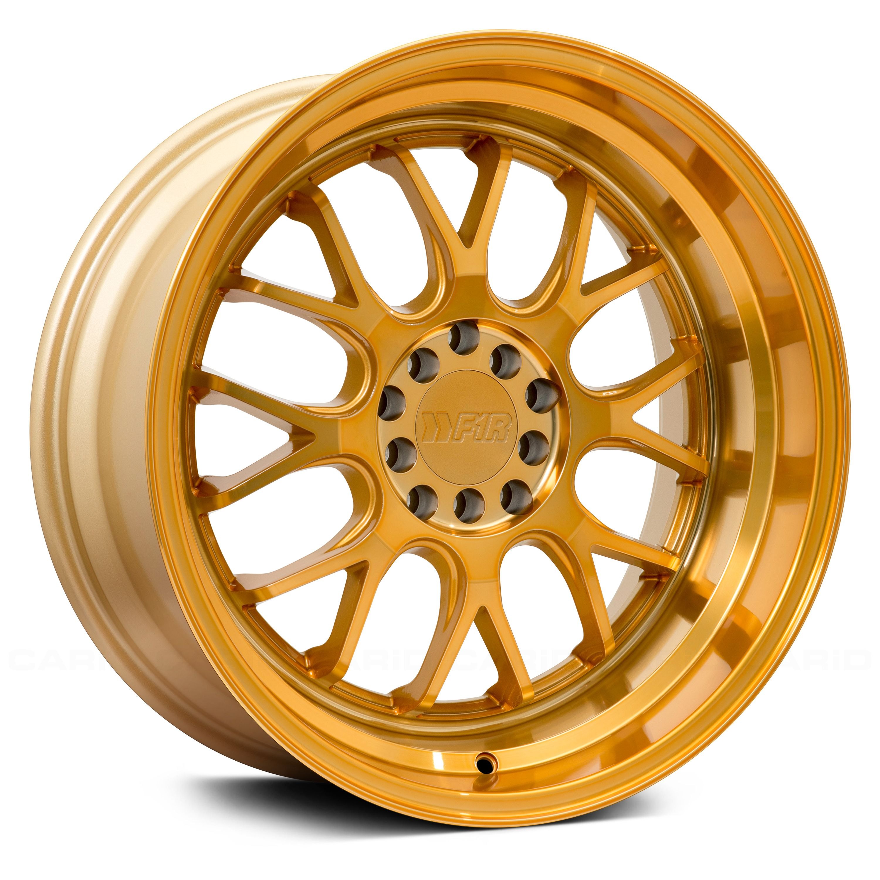 18 x 8.5 inches /5 x 114 mm, 38 mm Offset F1R F21 Gold Wheel with Machined Finish