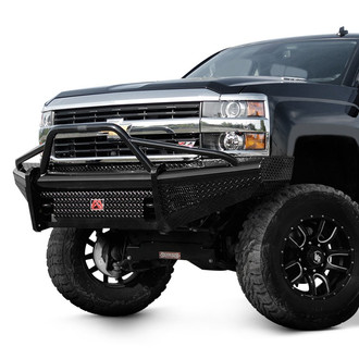 Fab Fours® - Black Steel Full Width Black Powder Coated Front HD Bumper with Pre-Runner Guard