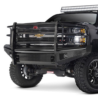 Fab Fours® - Black Steel Full Width Black Powder Coated Front HD Bumper with Full Grille Guard