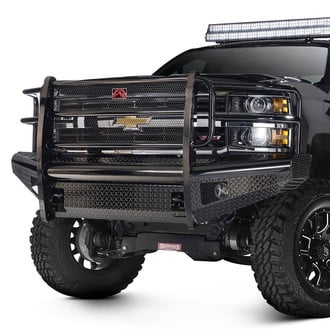 Fab Fours® - Black Steel Full Width Black Powder Coated Front HD Bumper with Full Grille Guard