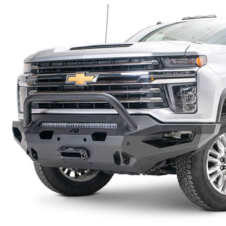 Fab Fours® - Matrix Full Width Black Powder Coated Front Winch HD Bumper with Hoop