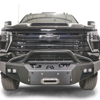 Fab Fours® - New Premium Full Width Black Powder Coated Front Winch HD Bumper with Pre-Runner Guard