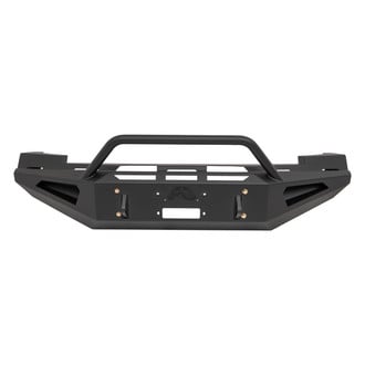 Fab Fours® - Red Steel Full Width Black Powder Coated Front Winch HD Bumper with Hoop